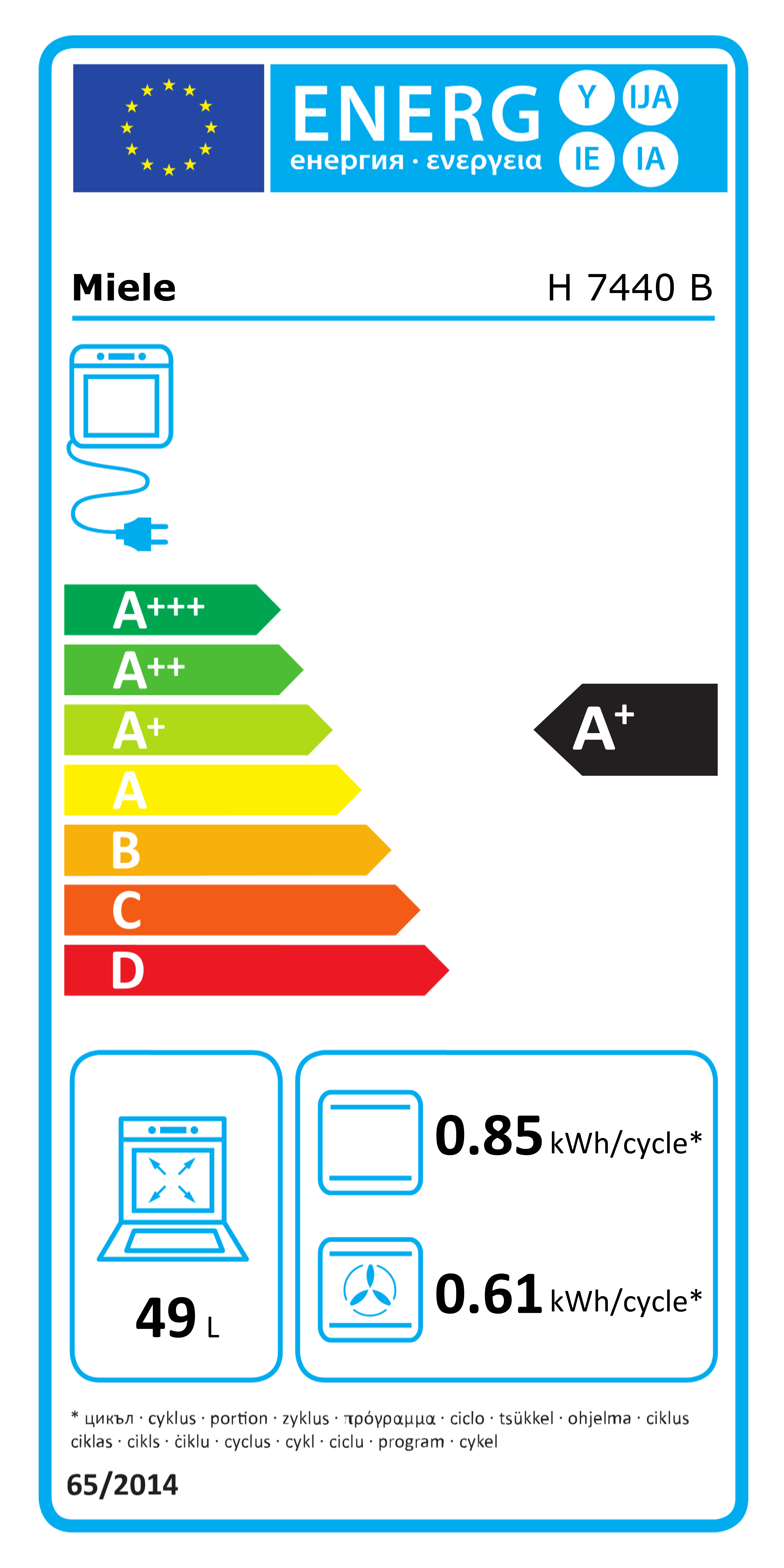 ENERGETICKÝ ŠTÍTEK MIELE H 7440 B Grafitově šedá