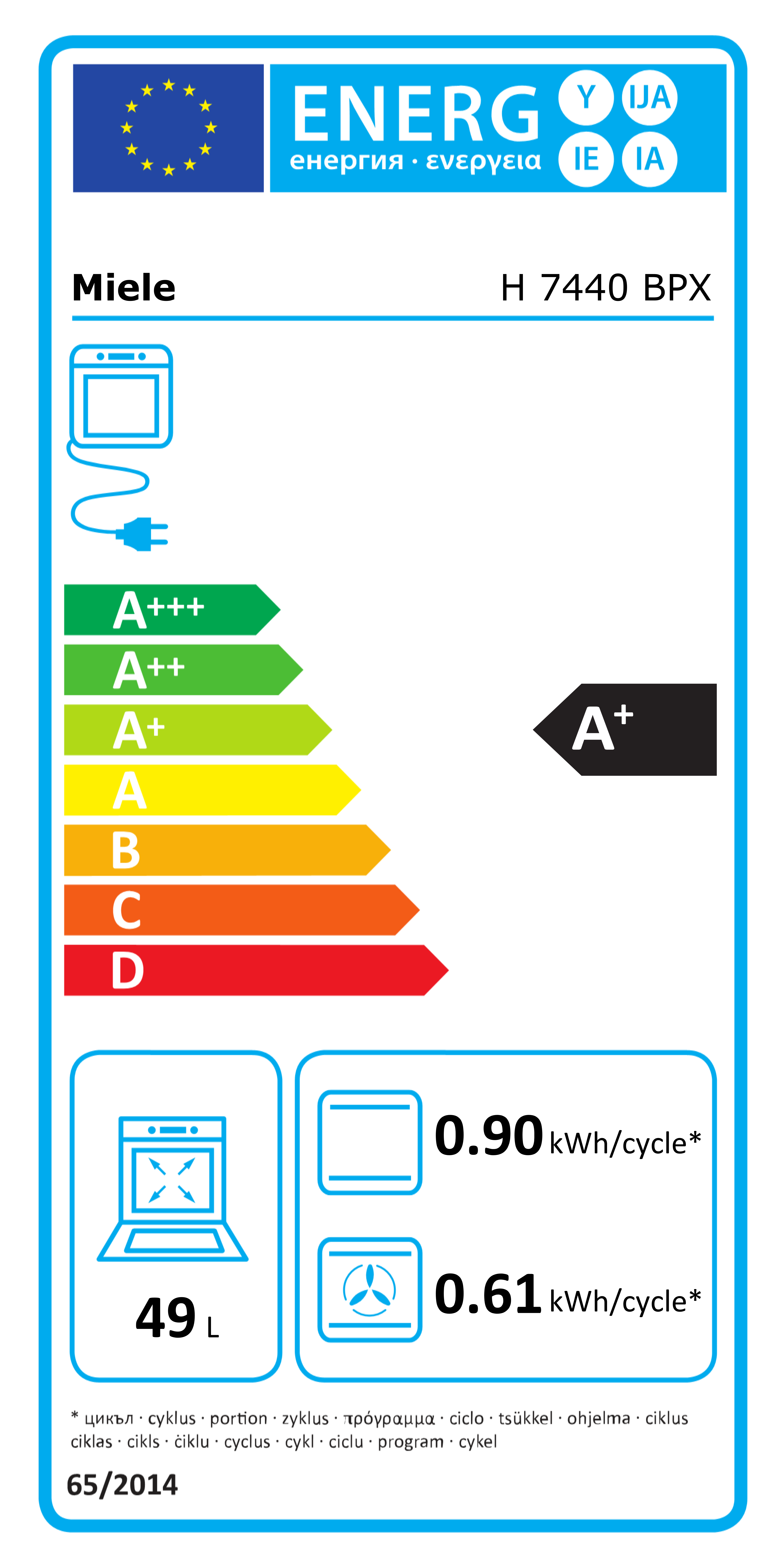ENERGETICKÝ ŠTÍTEK MIELE H 7440 BPX Briliantová bílá